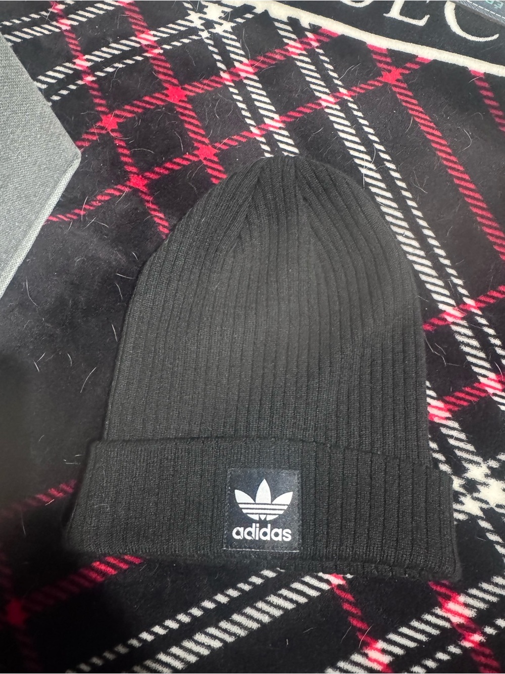 adidas Black Ribbed Cuffed Beanie with Trefoil Logo